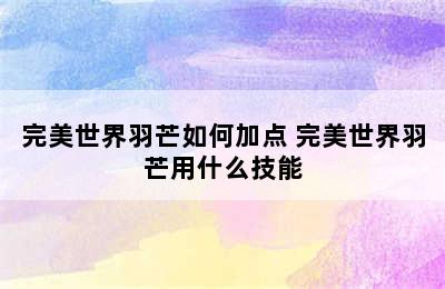 完美世界羽芒如何加点 完美世界羽芒用什么技能